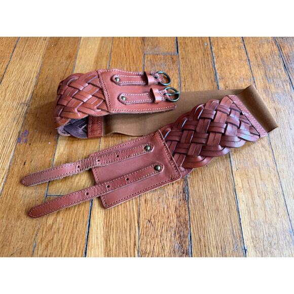 EXPRESS Wide Brown Woven Leather Waist Belt sz S/M main image 5